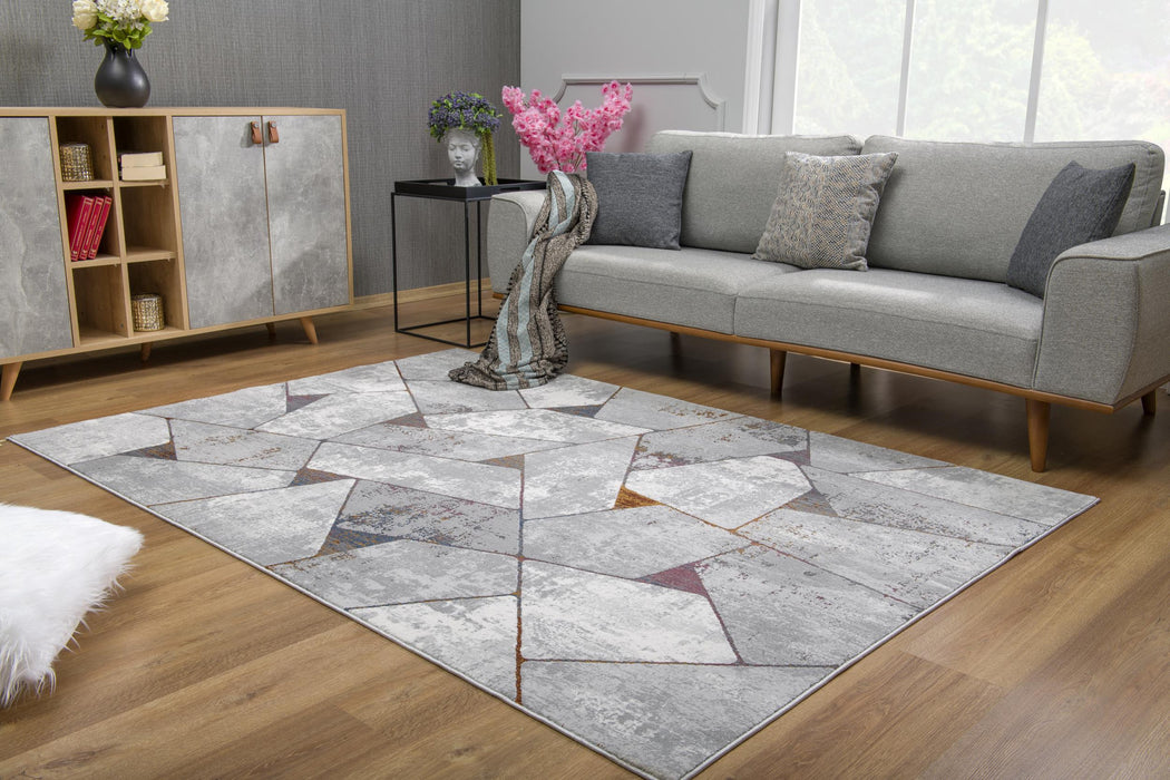 7' X 10' Grey Geometric Area Rug