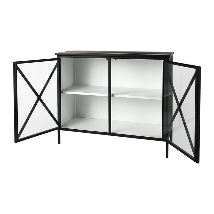 41" Black Iron Sideboard with Two Glass Doors