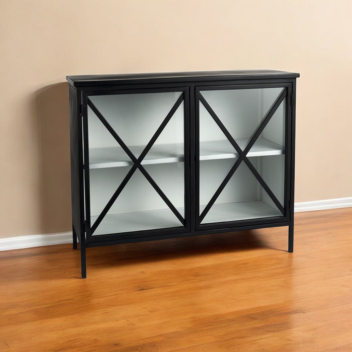 41" Black Iron Sideboard with Two Glass Doors