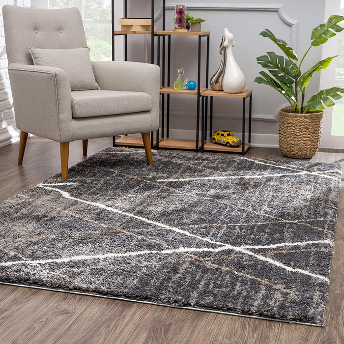 3' X 5' Gray Modern Distressed Lines Area Rug