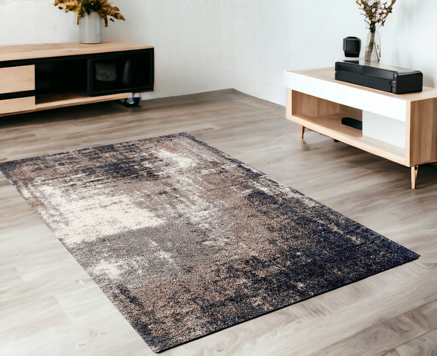 4' X 6' Ivory And Navy Retro Modern Area Rug