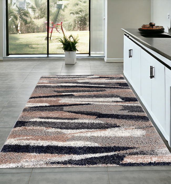 8' X 11' Gray And Black Strokes Area Rug