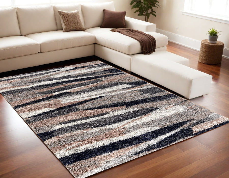 8' X 11' Gray And Black Strokes Area Rug