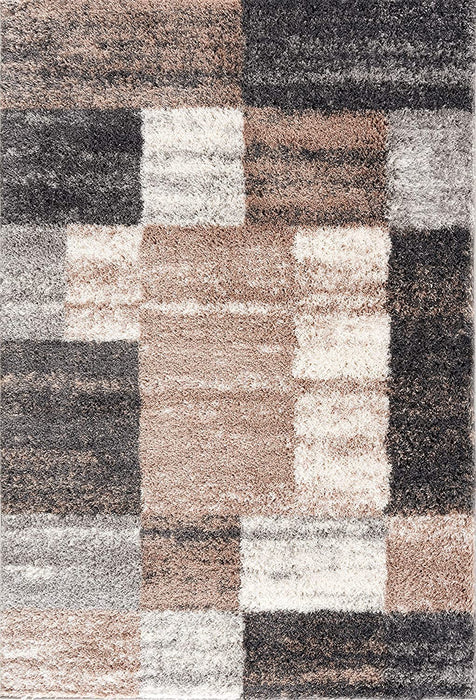 8' X 11' Beige and Ivory Patchwork Shag Area Rug