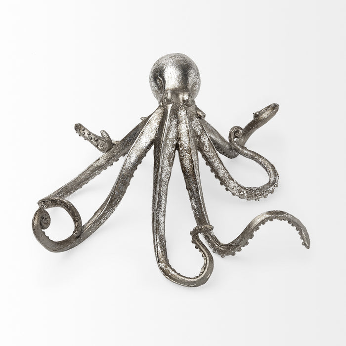 12" Antiqued Silver Resin Octopus Tabletop Sculpture