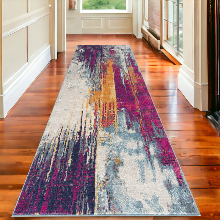 10' Runner Gray and Ivory Abstract Runner Rug