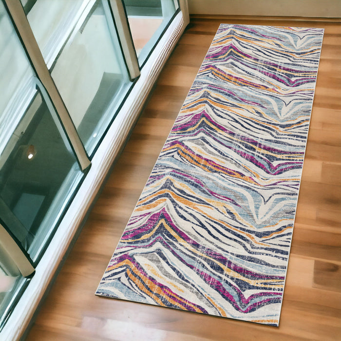 6' X 9' Ivory Blue and Gold Abstract Area Rug