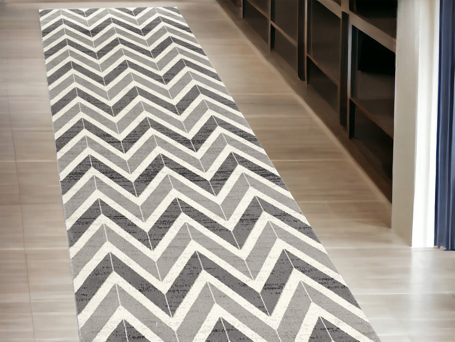 10' Gray Chevron Power Loom Runner Rug