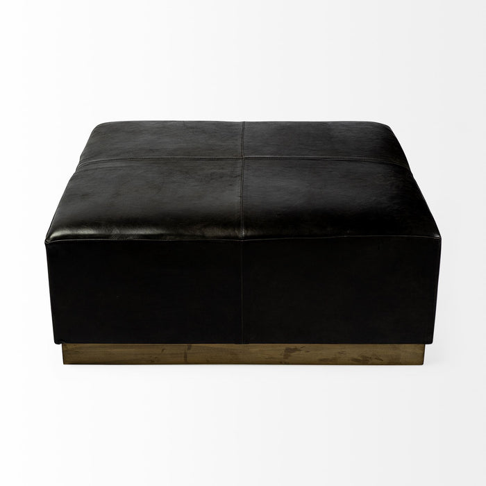 36" Black Faux Leather And Brown Footstool Ottoman