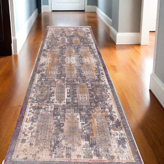 8' X 11' Gray and Ivory Oriental Power Loom Area Rug