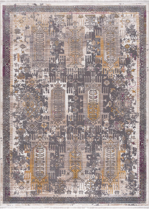 8' X 11' Gray and Ivory Oriental Power Loom Area Rug