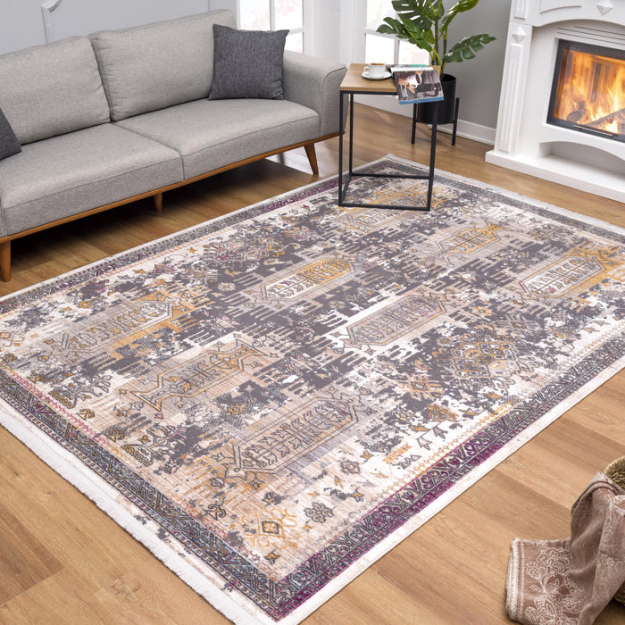 8' X 11' Gray and Ivory Oriental Power Loom Area Rug