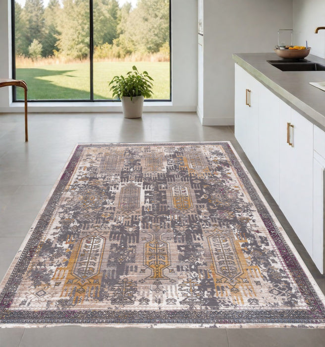 8' X 11' Gray and Ivory Oriental Power Loom Area Rug