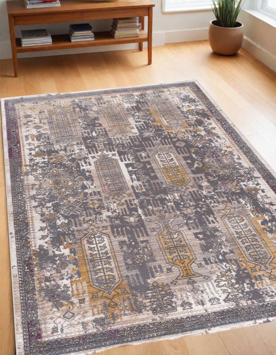 8' X 11' Gray and Ivory Oriental Power Loom Area Rug