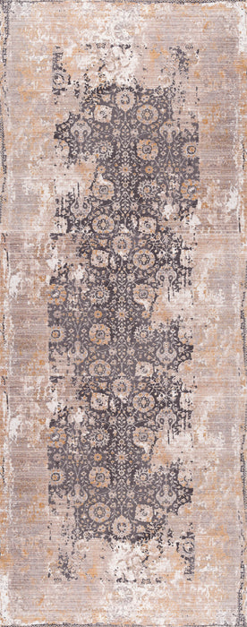 10' Runner Gray and Ivory Oriental Power Loom Runner Rug