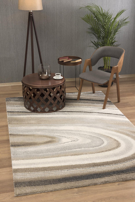 5' X 8' Cream and Tan Abstract Marble Area Rug