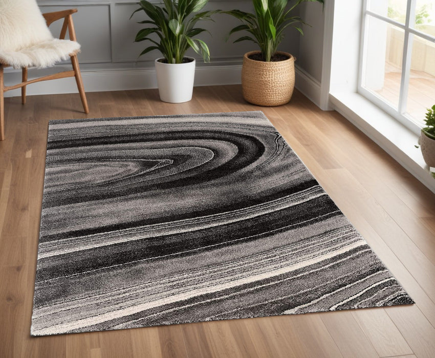 5' X 8' Dark Gray Abstract Illusional Area Rug