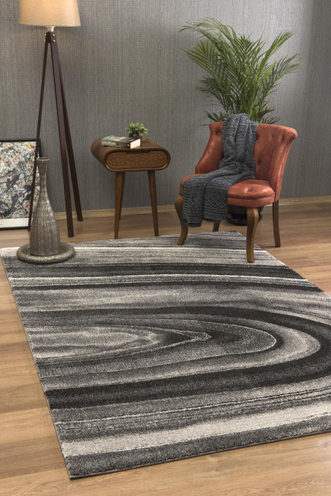 5' X 8' Dark Gray Abstract Illusional Area Rug