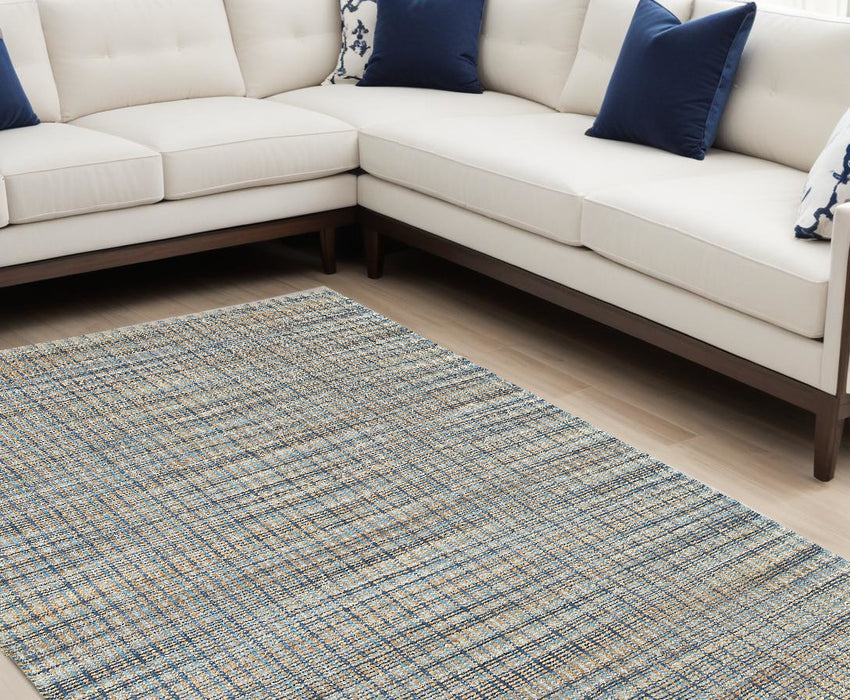 8' X 10' Blue and Ivory Hand Woven Area Rug