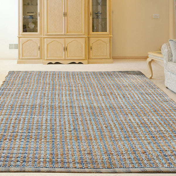 8' X 10' Blue and Ivory Hand Woven Area Rug