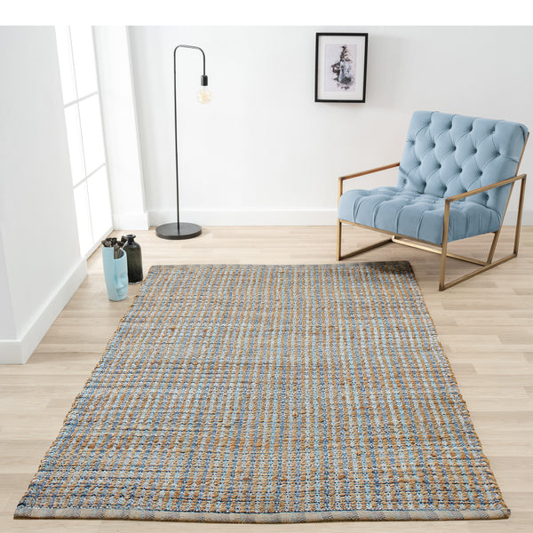 8' X 10' Blue and Ivory Hand Woven Area Rug