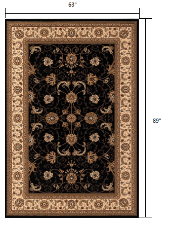 7' X 9' Black and Ivory Oriental Power Loom Area Rug