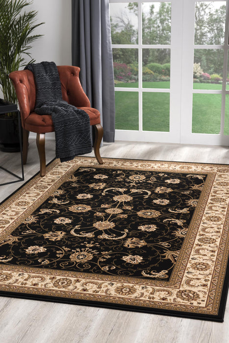 7' X 9' Black and Ivory Oriental Power Loom Area Rug