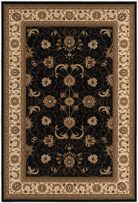 7' X 9' Black and Ivory Oriental Power Loom Area Rug