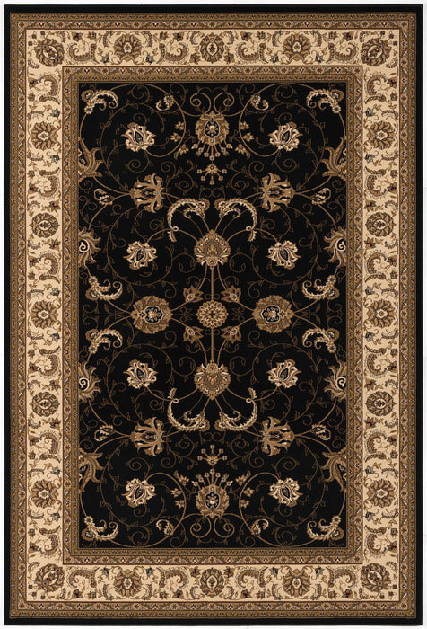 7' X 9' Black and Ivory Oriental Power Loom Area Rug