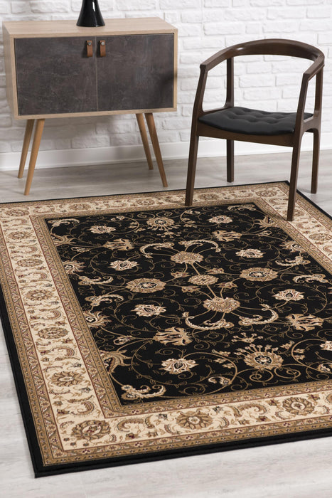 7' X 9' Black and Ivory Oriental Power Loom Area Rug