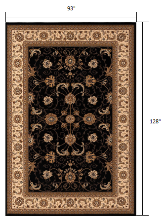 7' X 9' Black and Ivory Oriental Power Loom Area Rug