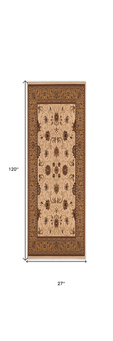 10' Runner Beige and Ivory Oriental Power Loom Runner Rug