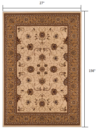 10' Runner Beige and Ivory Oriental Power Loom Runner Rug