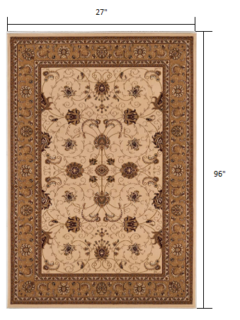 10' Runner Beige and Ivory Oriental Power Loom Runner Rug