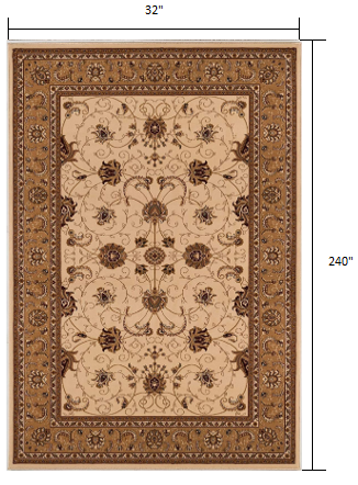 10' Runner Beige and Ivory Oriental Power Loom Runner Rug