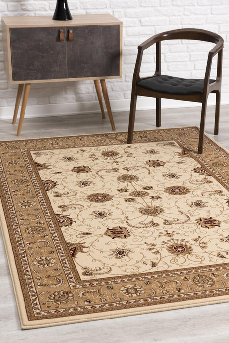 10' Runner Beige and Ivory Oriental Power Loom Runner Rug