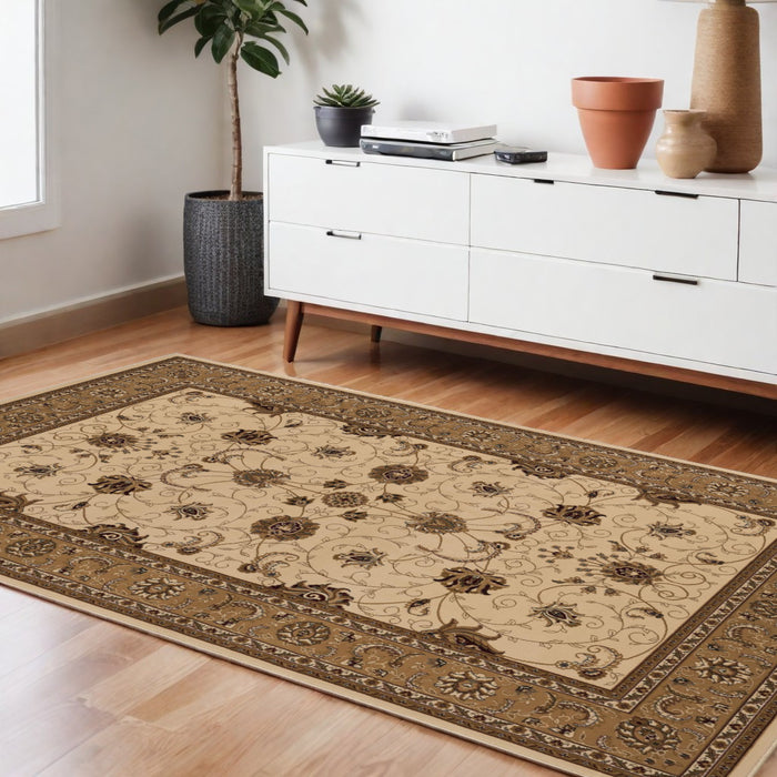 10' Runner Beige and Ivory Oriental Power Loom Runner Rug