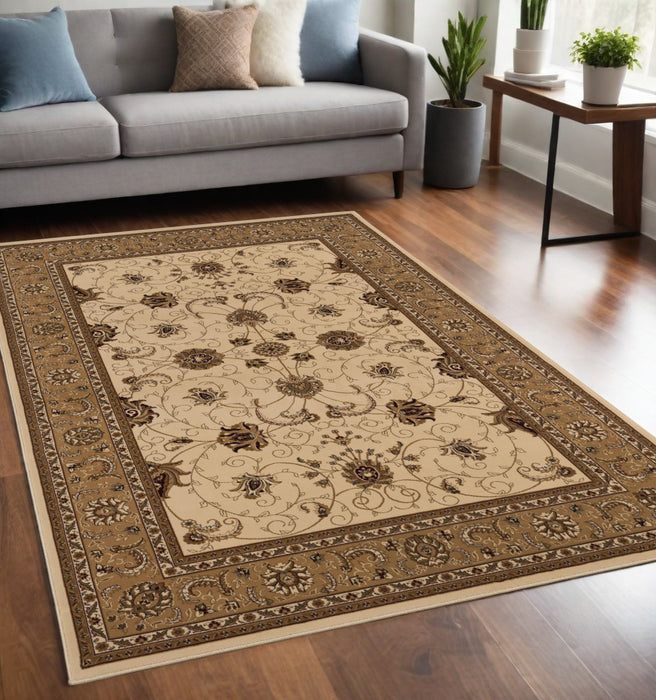 10' Runner Beige and Ivory Oriental Power Loom Runner Rug