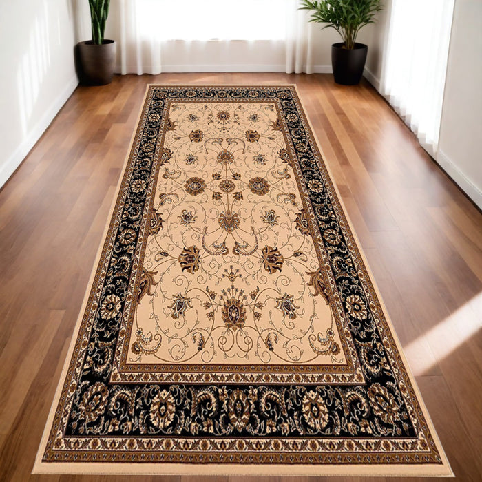 7' X 9' Black and Ivory Oriental Power Loom Area Rug