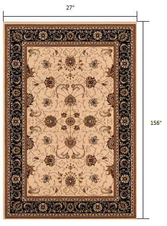 20' Runner Black and Ivory Oriental Power Loom Runner Rug