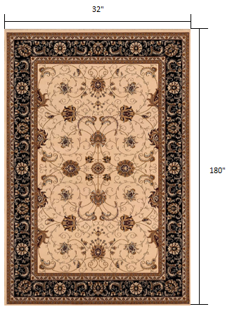 7' X 9' Black and Ivory Oriental Power Loom Area Rug