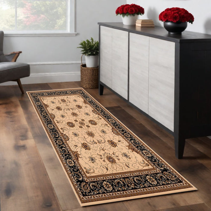 7' X 9' Black and Ivory Oriental Power Loom Area Rug