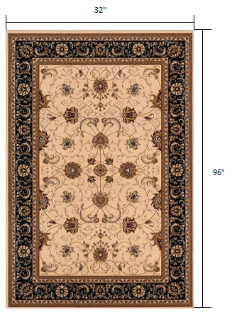 7' X 9' Black and Ivory Oriental Power Loom Area Rug