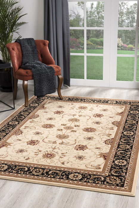 7' X 9' Black and Ivory Oriental Power Loom Area Rug