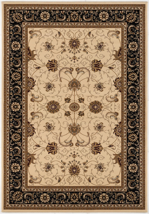 7' X 9' Black and Ivory Oriental Power Loom Area Rug