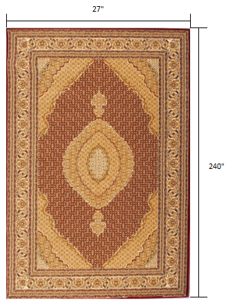 10' Runner Red and Beige Oriental Power Loom Runner Rug