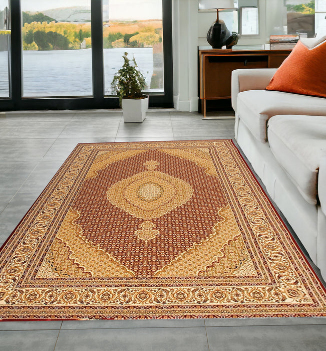 10' Runner Red and Beige Oriental Power Loom Runner Rug