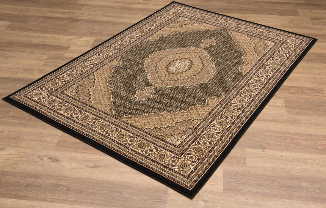 10' Runner Beige and Black Medallion Power Loom Runner Rug