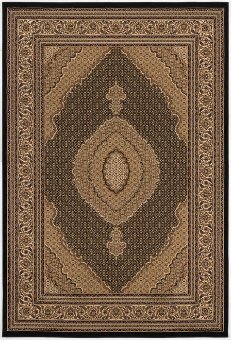 4' X 6' Beige and Black Medallion Power Loom Area Rug