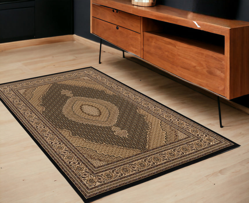 4' X 6' Beige and Black Medallion Power Loom Area Rug